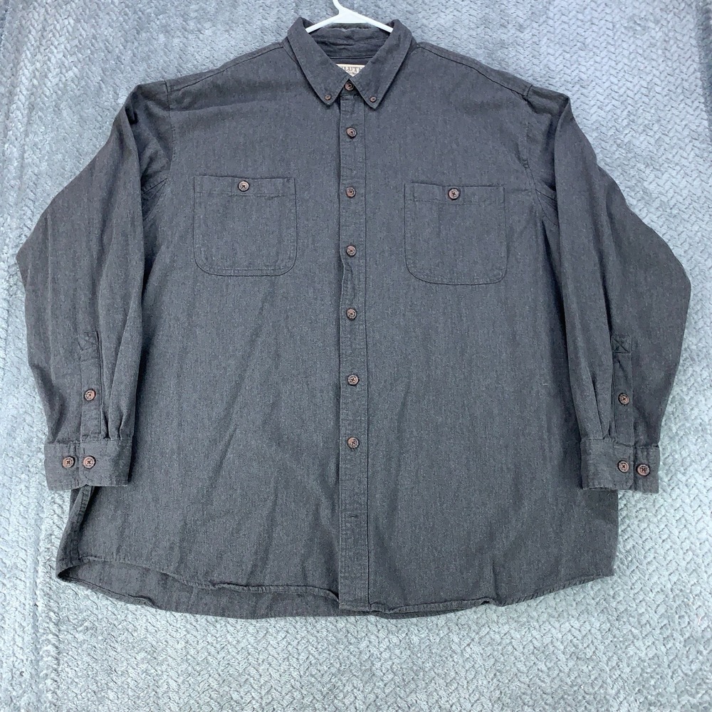 Duluth Trading Co Flannel Shirt Men's 3XL Tall Gray Relaxed Fit Cotton L/S